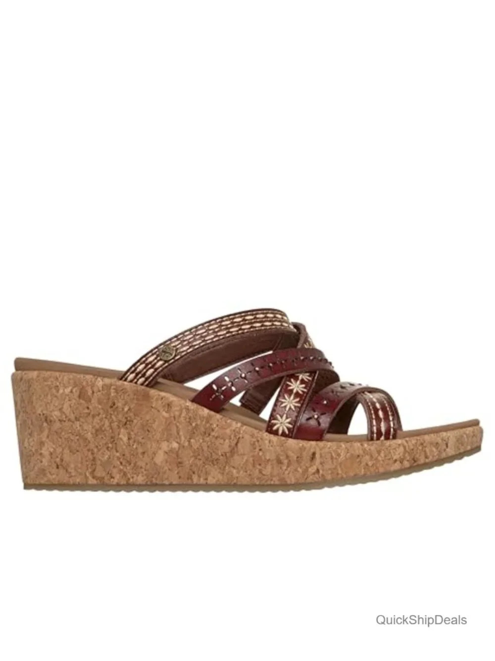 Women's Wedge Strappy Slide Sandals with Arch Support - Vegan Faux Leather